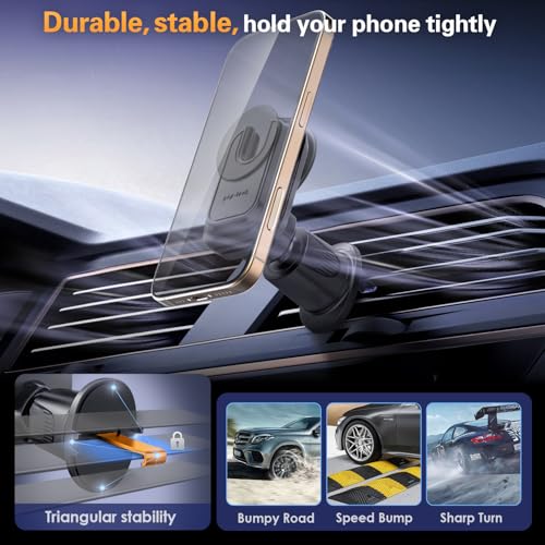 pop-tech Car Vent Phone Mount for Thick Socket Grip, Air Vent Clip Phone Holder Compatible with Magsafe Wallet Black & iPhone Samsung Card Holder, Cellphone Stand with Sticky Adhesive