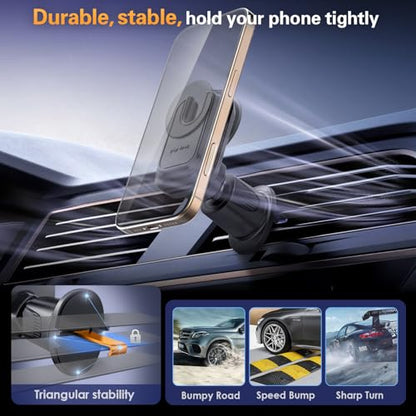 pop-tech Car Vent Phone Mount for Thick Socket Grip, Air Vent Clip Phone Holder Compatible with Magsafe Wallet Black & iPhone Samsung Card Holder, Cellphone Stand with Sticky Adhesive