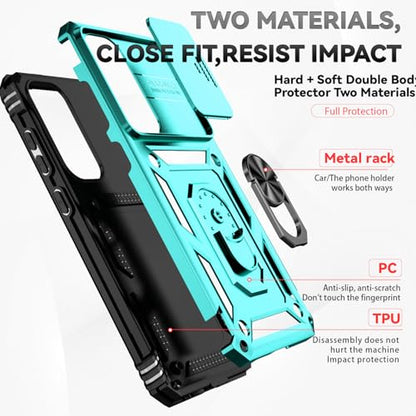 for Samsung Galaxy S24 FE Case with Camera Lens Cover HD Screen Protector, Dual Layer Military-Grade Drop Tested Magnetic Ring Holder Kickstand Protective Phone Case for Galaxy S24 FE (Mint) - color: Mint with camera cover Military-Grade 2nd gen