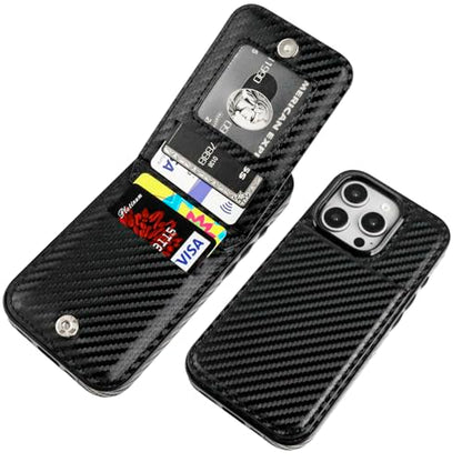 KIHUWEY for iPhone 16 Pro Wallet Case Card Holder Kickstand, Carbon Black | Credit Card Slots, PU Leather, Magnetic Clasp, Flip Heavy Duty Protection Cover for Men and Women - color: Carbon Black