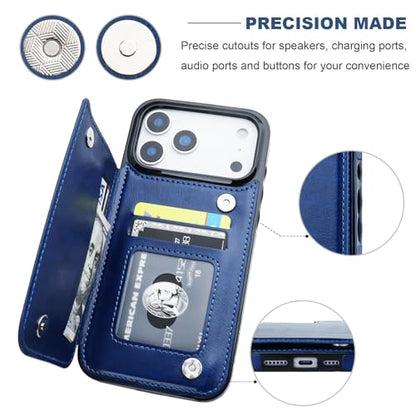 ONETOP for iPhone 17 Pro Max Wallet Case with Credit Card Holder,Blue | Kickstand,ID/Cash Holder,Case Wallet with Card Slots,Double Magnetic Clasp,Durable PU Leather Shockproof Cover for Women Men - color: Blue