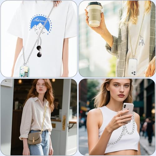Crossbody Phone Lanyard, Metal Phone Chain for Women Men, Adjustable Phone Strap with Tether Tab, Anti-Theft Neck Strap Compatible with iPhone 17, 16, 15, Most Smartphones, Silver - color: Silver
