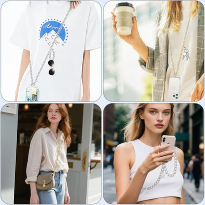 Crossbody Phone Lanyard, Metal Phone Chain for Women Men, Adjustable Phone Strap with Tether Tab, Anti-Theft Neck Strap Compatible with iPhone 17, 16, 15, Most Smartphones, Silver - color: Silver
