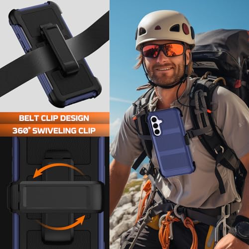 for Samsung Galaxy S25 FE Case with Belt Clip Holster,Military Grade Anti-Drop Shockproof Defender Phone Cases 2X Screen Protectors,2 Layers Rugged Heavy Duty Protective Bumper Cover (Blue) - color: Blue