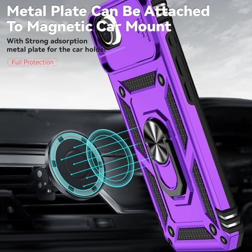 for iPhone 17E / iPhone 16E Case, with Camera Lens Cover HD Screen Protector, Dual Layer Military-Grade Drop Tested Magnetic Ring Holder Kickstand Protective Phone Case for iPhone 16E / 17E (Purple) - color: Purple with camera cover Military-Grade 2nd gen