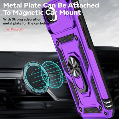 for iPhone 17E / iPhone 16E Case, with Camera Lens Cover HD Screen Protector, Dual Layer Military-Grade Drop Tested Magnetic Ring Holder Kickstand Protective Phone Case for iPhone 16E / 17E (Purple) - color: Purple with camera cover Military-Grade 2nd gen