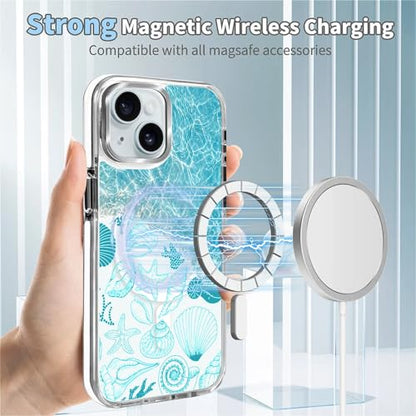 VisEnt Clear Case for iPhone 15, Magnetic Phone Case, Transparent Slim Cover, Military Grade Protection, Shockproof, Anti-Yellowing, Scratch Resistant, Ocean Wave Shell - color: Ocean Wave Shell, size: Iphone 15