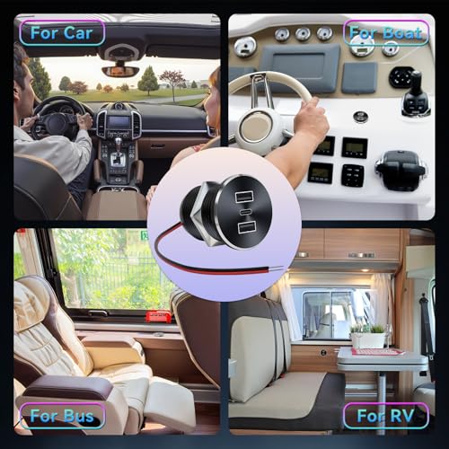 4PCS 72W RV USB Outlet All-Aluminum 12V/24V 3 Ports Recessed Mount - color: Silver, size: 4P