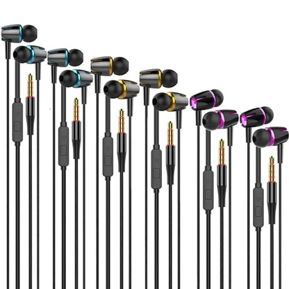 Wired Earbuds Headphones 6 Pack with Microphone Fits All 3.5mm Devices