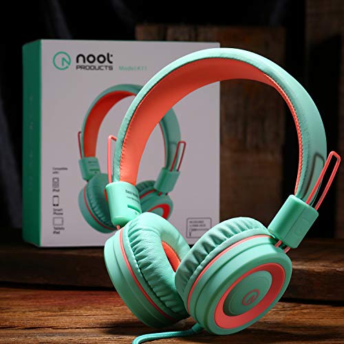 noot products K11 Kids Headphones Wired 3.5mm Jack Tangle-Free Mint/Coral - color: Mint