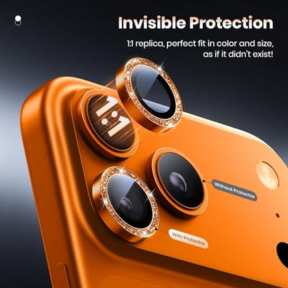 Hoerrye for iPhone 17 Pro Max/17 Pro Camera Lens Protector - Case Friendly - color: Bling Cosmic Orange