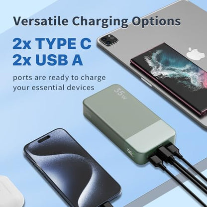NOBIS Portable Charger 35W 20000mAh Power Bank Fast Charging - color: Green
