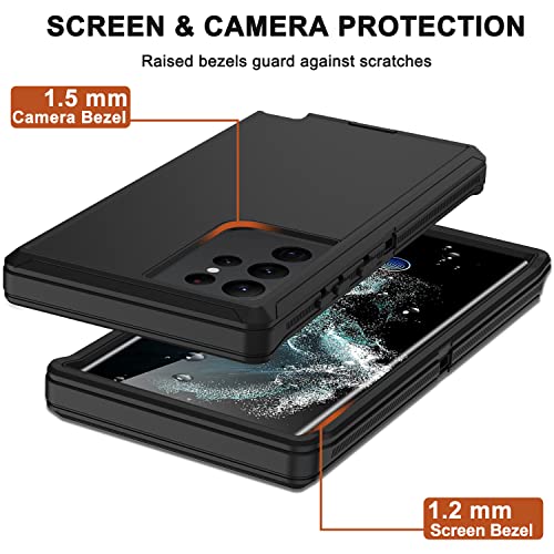 for Samsung Galaxy S22 Ultra Case with Belt Clip Holster, 2X Screen Protector, Military Grade Protection Heavy Duty Full Body Shockproof Rugged Protective Cover for Samsung S22 Ultra 5G Black - color: Black