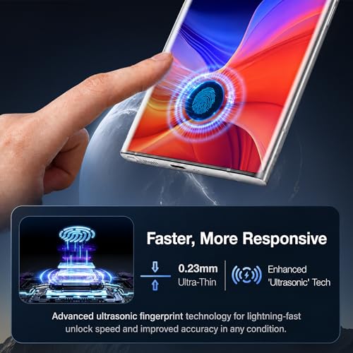 3 Pack for Samsung Galaxy S23 Ultra Screen Protector, with 2 Pack Lens Protector, Ultrasonic Fingerprint Unlock, 9H Hardness, 3D Curved, Case Friendly, for S23 Ultra Tempered Glass Screen Protector