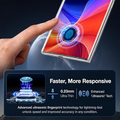 3 Pack for Samsung Galaxy S23 Ultra Screen Protector, with 2 Pack Lens Protector, Ultrasonic Fingerprint Unlock, 9H Hardness, 3D Curved, Case Friendly, for S23 Ultra Tempered Glass Screen Protector