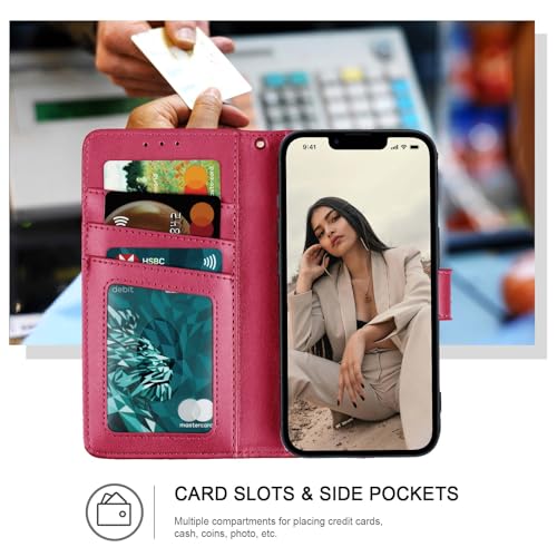 Wallet Case for iPhone 12 and iPhone 12 Pro, [RFID Blocking] 3 Card Holder Stand with Credit Card Slot PU Leather Magnetic Protective Flip Cover for iPhone 12/12 Pro (Red) - color: Red