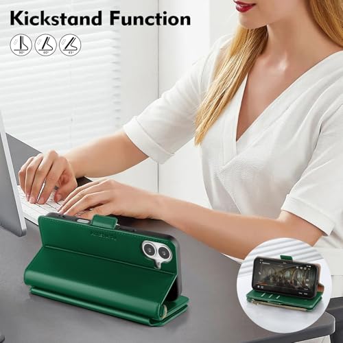 Antsturdy for iPhone 17 Phone Wallet Case Women,Green | RFID Blocking,with Credit Card Holder Slots,PU Leather Purse,Zipper Pocket,Wrist Strap Kickstand,Flip Folio Cover for Men - color: Green