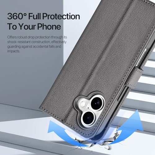 for iPhone 17 Pro Case Wallet, Detachable Magnetic Wallet Case | Compatible with Magsafe, RFID Blocking, Zipper Card Holder, PU Leather Flip Folio Case, Strap Wallet Case - color: Gray, size: iPhone 17