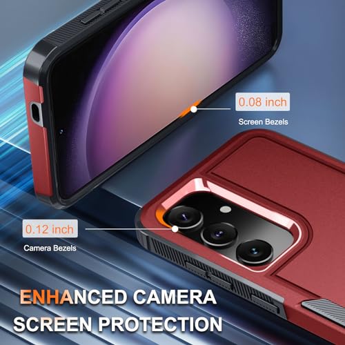 Case for Samsung Galaxy S24 FE, Full Body Heavy Duty Rugged Shockproof Protective Phone Cover with Lanyard Strap, Tempered Glass Screen Protector and Camera Lens Cover, Red | Rugged Shockproof Protective Case,with Tempered Glass Screen Protector + Camera