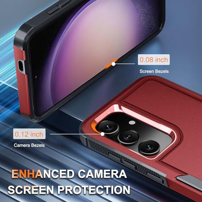 Case for Samsung Galaxy S24 FE, Full Body Heavy Duty Rugged Shockproof Protective Phone Cover with Lanyard Strap, Tempered Glass Screen Protector and Camera Lens Cover, Red | Rugged Shockproof Protective Case,with Tempered Glass Screen Protector + Camera