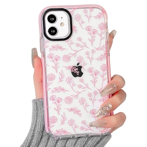 NITITOP Compatible for iPhone 11 Case Cute Flower Floral Clear for Women Girl Ultra Slim Crystal Shockproof Soft TPU Anti-Yellow Protective Phone Cover - Clear Pink - color: Clear Pink, size: iPhone 11
