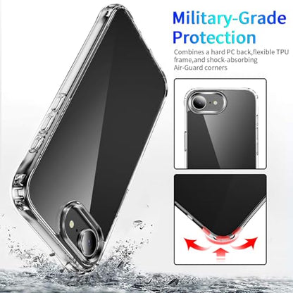 DEERLAMN Clear Case for iPhone 17E/iPhone 16E 6.1-Inch, Military Grade Drop Protection Anti-Scratch Transparent Ultra Slim Non-Yellowing Shockproof Protective Phone Cover - size: iPhone 16E 6.1-Inch