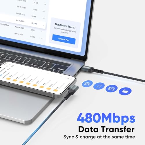 USB to USB C Cable 10ft Right Angle, 3A Fast Charging 90 Degree USB C Cord