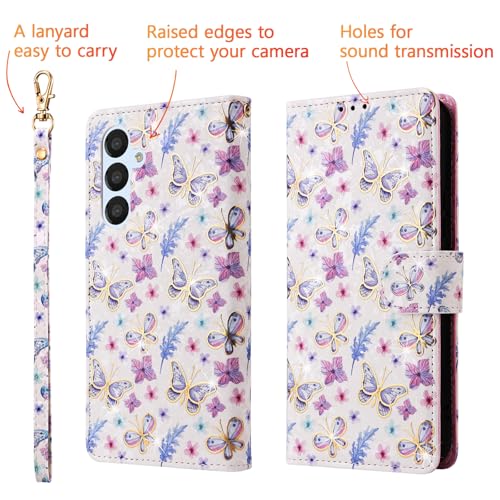UEEBAI Wallet Case for Samsung Galaxy S23 5G, PU Leather Phone Case Kickstand RFID Blocking Flip Case Card Slots Wrist Strap Relief Engraved Pattern Magnetic Closure Flower Folio Case, Butterfly - color: Butterfly, size: Samsung Galaxy S23 5G