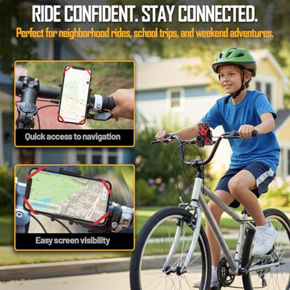TruActive Premium Bike Phone Mount Holder for Kids and Teens | Universal Cell Phone Mount for 4"-7" Phones | Includes 6 Reusable Color Bands | Tool-Free Handlebar Mount Install for Boys & Girls Bikes - style: Bike Phone Mount 2