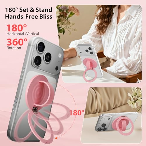 Upgraded Magnetic Phone Grip&Phone Stand, Liquid Silicone Soft and Portable Phone Ring, Removable Finger Loop Ring Grip Holder for iPhone, Strong Magnetic , Compatible with MagSafe Phone Case Pink - color: Pink