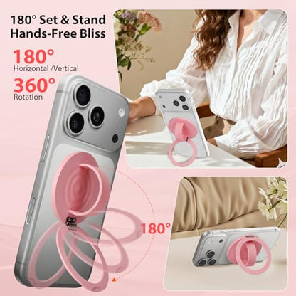 Upgraded Magnetic Phone Grip&Phone Stand, Liquid Silicone Soft and Portable Phone Ring, Removable Finger Loop Ring Grip Holder for iPhone, Strong Magnetic , Compatible with MagSafe Phone Case Pink - color: Pink
