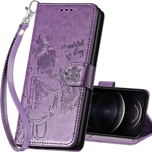 for iPhone 13/14 Wallet case, Purple-Girl | 3 Card Holders, Kickstand, Shockproof TPU Shell, PU Leather, Magnetic Closure, Protective Flip Folio Cover, Women - color: 2