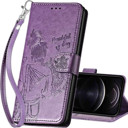 for iPhone 13/14 Wallet case, Purple-Girl | 3 Card Holders, Kickstand, Shockproof TPU Shell, PU Leather, Magnetic Closure, Protective Flip Folio Cover, Women - color: 2