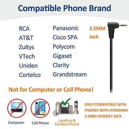 Wantek 2.5mm Telephone Headset with Mic Noise Cancelling, Office Phone Headset Compatible with AT&T ML17929 Panasonic Vtech RCA Uniden Cisco SPA Grandstream Polycom Cordless Dect Phones(A600F) - color: Monaural F600J25