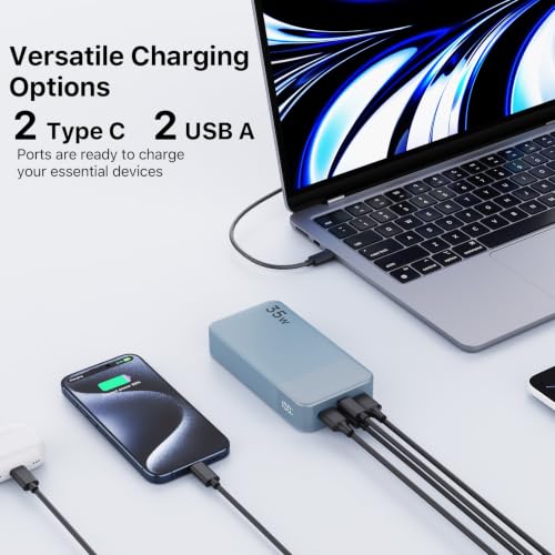 NOBIS Portable Charger 35W 20000mAh Power Bank Fast Charging - color: Light Blue
