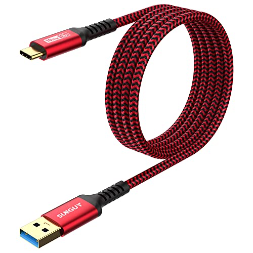 SUNGUY 10Gbps USB C 3.1 Gen 2 Cable, 5FT USB A to USB C 3A Fast Charging Android Auto, USB C CarPlay Cable, Compatible with iPhone 17/16/15 Pro Max, Galaxy S22 S21 Note 20, Pixel 6 5 (Red) - color: Red, size: 5ft