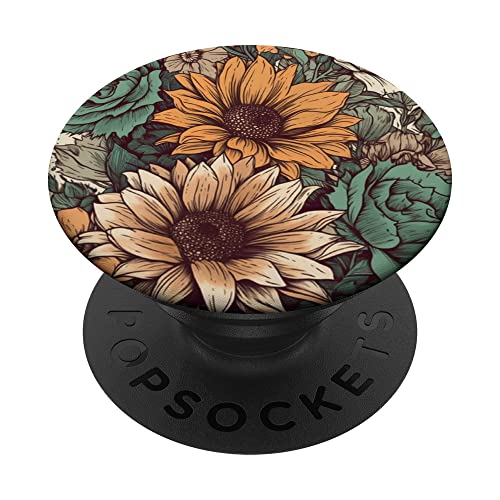 Western Boho Leopard Sunflowers Cactus Rodeo Cowgirl Girl PopSockets Adhesive PopGrip - style: Adhesive PopGrip