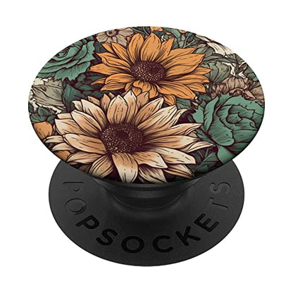 Western Boho Leopard Sunflowers Cactus Rodeo Cowgirl Girl PopSockets Adhesive PopGrip - style: Adhesive PopGrip