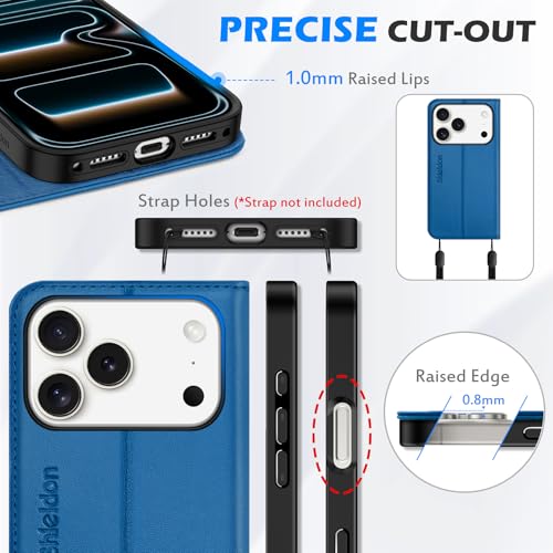 SHIELDON Genuine Leather Wallet Case for iPhone 17 Pro 6.3", Sapphire Blue | Magnetic Closure, RFID Blocking, Credit Card Holder, Kickstand, Folio Design, Shockproof Phone Cover for Men Women - color: Sapphire Blue