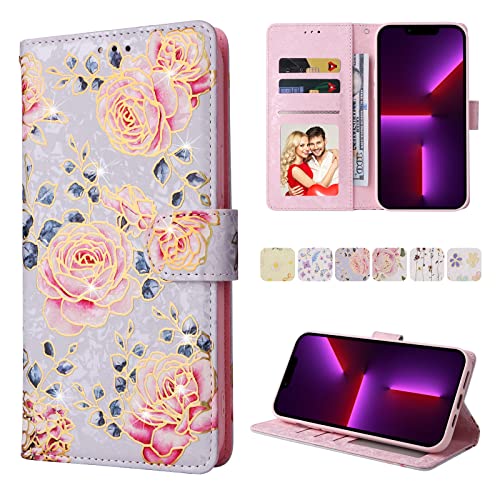 UEEBAI Wallet Case for Samsung Galaxy S22 Ultra 5G, PU Leather Case Kickstand RFID Blocking Flip Case Card Slots Wrist Strap Relief Engraved Pattern Magnetic Closure Flower Folio Case, Purple Rose - color: Purple Rose, size: Samsung Galaxy S22 Ultra 5G