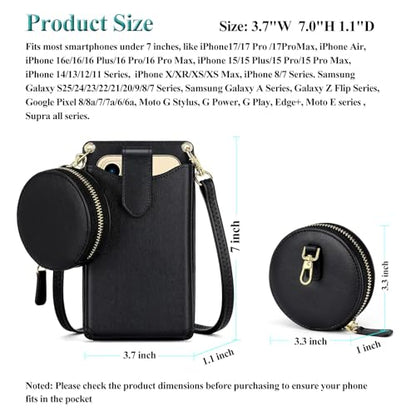 Peacocktion Small Crossbody Cell Phone Purse for Women, Lightweight Mini Small Crossbody Bags for Women with Card Slots - color: 13-black