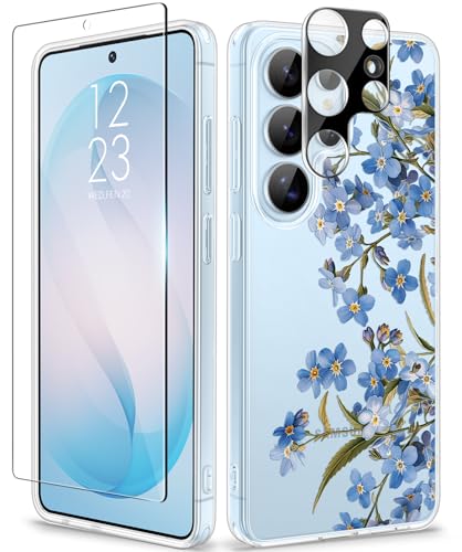 GVIEWIN for Samsung Galaxy S26 Ultra Case, Clear Floral Slim Shockproof Protective Women Phone Case, Non-Yellowing, with Screen Protector & Camera Lens Protector for S26 Ultra 6.9", Aconite/Blue - color: Aconite/Blue, size: For Galaxy S26 Ultra 6.9"
