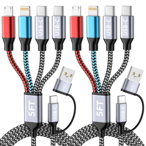 Dual USB-C 4IN2 Multi Charging Cable, USB C Cable for iPhone Series 5FT - color: Gray & Gray & Blue & Red, size: 2Pack&5FT
