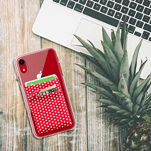 RFID Blocking Phone Card Wallet Stretchy Lycra Wallet Pocket Credit Card ID Case Pouch Sleeve Adhesive Sticker Compatible with iPhone Samsung Galaxy Android Smartphones (Polka Dot Red)-2PC - color: Dot Red