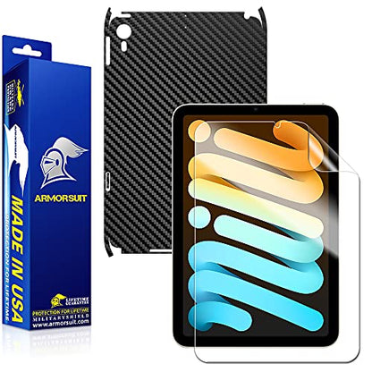 ArmorSuit MilitaryShield Black Carbon Fiber Skin Vinyl Wrap + HD Clear Screen Protector Designed for iPad mini 6 (8.3" Display 6th Generation 2021) Anti-Bubble Film - Made in USA