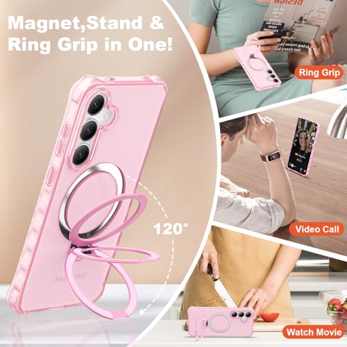 Compatible with Samsung Galaxy S24 Plus/S25 Plus Case 6.7'' Cute Wavy Frame with Magnetic Stand [Compatible with Mag-Safe] Military-Grade Translucent Phone Case for Women Girls, Pink - color: Pink, size: Samsung Galaxy S24 Plus /Samsung Galaxy S25 Plus