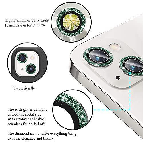 Bling Camera Lens Protector Compatible for iPhone 13/13 mini Ultra Thin/Clear Tempered Glass [Anti-Scratch][Shatter/Water/Fog-Proof] Metal Cover Protection - Green Diamond(Set of 2) - color: GreenDiamond