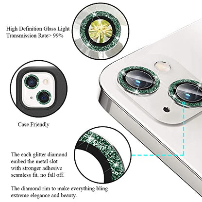 Bling Camera Lens Protector Compatible for iPhone 13/13 mini Ultra Thin/Clear Tempered Glass [Anti-Scratch][Shatter/Water/Fog-Proof] Metal Cover Protection - Green Diamond(Set of 2) - color: GreenDiamond