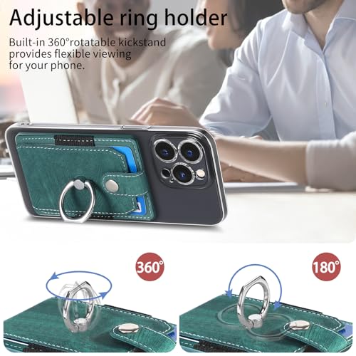 Cell Phone Card Holder with Ring Grip,Adhesive Phone Card Wallet,Green