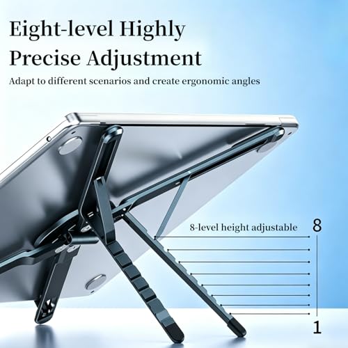Magnetic Phone Holder & Foldable Laptop Riser, Matte Black Aluminum Multi‑Device Desk Mount, N52 MagSafe Stand, Ergonomic Laptop Elevator for MacBook iPad iPhone Travel Office - color: Grey